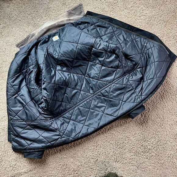 VTG Carhartt C14 Black Workwear Coat L/XL Rugged Faded Nylon, Cord Collar - Picture 3 of 12